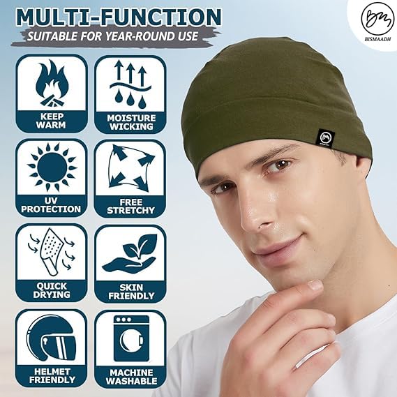 Image of Cooling Cotton Skull Caps for Men Women, Lightweight Beanie Sleep Hats Breathable Helmet Liner