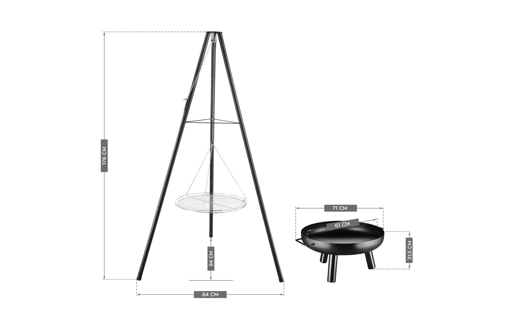 Gregman Roast 35, Barbecue brasero 3 en 1, Brasero de Jardin avec Chaudron