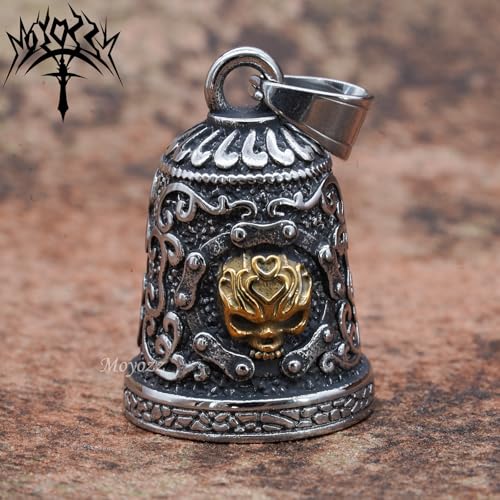 Image of Old School Biker Skull Bell - Viking Warrior Skull Motorcycle Biker Bell Hanger or Key Chain for Good Luck on the Road