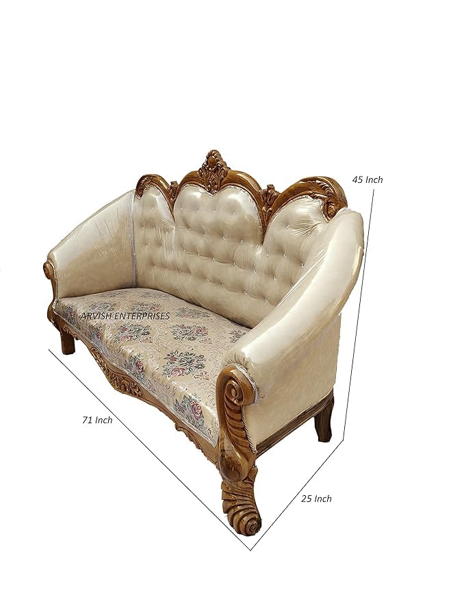 Image of Luxury Antique Sofa Set in a Classic Living Room Setting Solid Teak Wooden Five Seater Sofa Set with Cushion for Living Room | Honey Brown Finish | 208D x 76W x 119H cm (Design10)