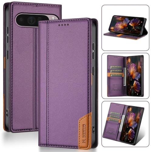 Étui Google Pixel 9A violet portefeuille en cuir à rabat