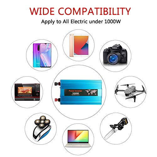 Car Power Inverter - HK GT 1000W Power Inverter DC 12V to 110V AC Converter 4.2A Dual USB Ports Car/Truck/RV Power Adapter with Cigarette Lighter Car Charger Modified Sine Wave Inverter