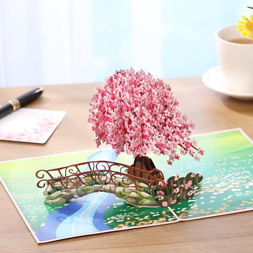 Image of Cherry Blossom Pop Up Card, 3D Popup Flower Birthday Card For Wife, Women