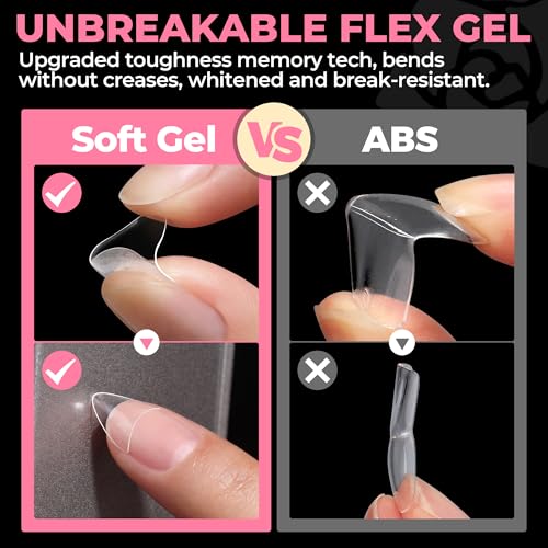 Image of UNA GELLA Almond Shape Nail Tips Short: 504pcs Half Cover Almond Gel Nails Tips Matte Clear Fake Nails Self-handle for Nail Extension DIY Nail Salon for Her, 12Sizes