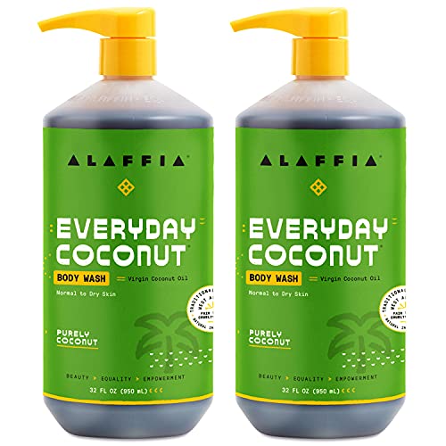 Alaffia Everyday Coconut Body Wash for Normal to Dry Skin, Naturally Helps Moisturize and Cleanse Without Stripping Natural Oils, Virgin Coconut Oil, Purely Coconut, 2 Pack - 32 Fl Oz Ea