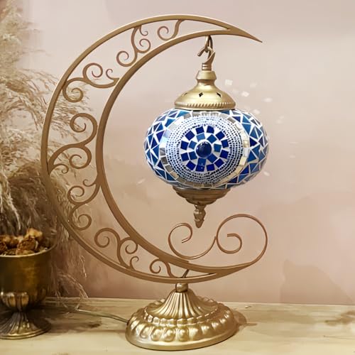 COMMODA Stunning Handmade Moon Shape Turkish Moroccan Mosaic Glass Table Desk Bedside...