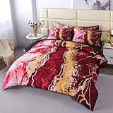 PERFEMET 6 Pcs California King Comforter Set Red and Gold Comforter with Sheets Burning Mountain Marble Printed Bedding Soft Luxury Artwork Watercolor Tie Dye Bedroom Set for All Season(Red, Cal King)