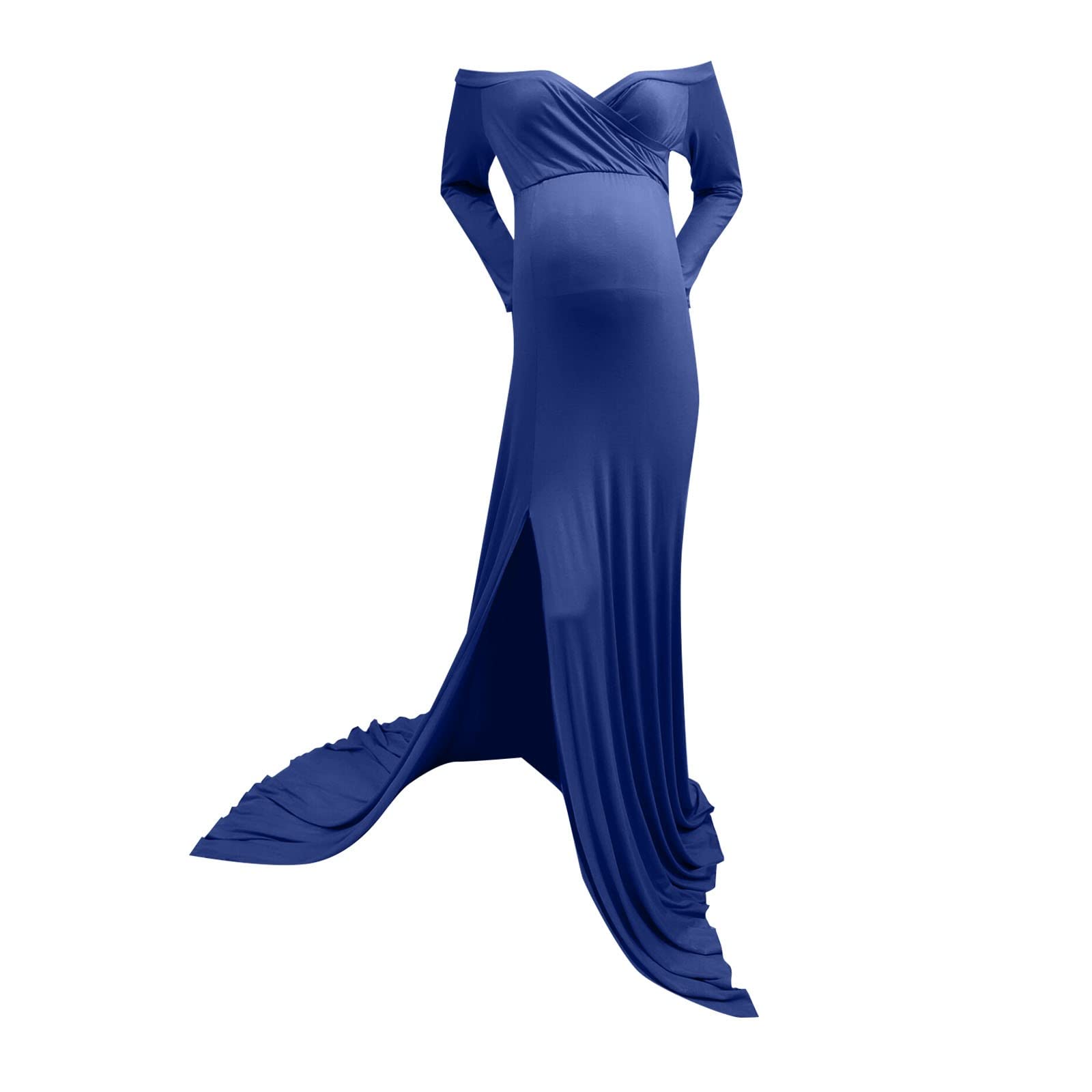 Vestido largo de maternidad para mujeres embarazadas, con hombros descubiertos, cuello en V