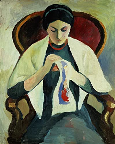 Lienzo mujer cosiendo de August Macke el regalo de cumpleanos artistico ideal para entusiastas