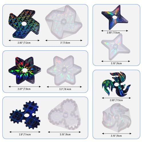 Image of NiArt Fidget Spinner Epoxy Resin Molds Set, 5 Holographic Silicone DIY Kit | Rainbow Texture, 15 Bearings & Caps, Storage Box For Casting Craft Projects, Stress Relief Toys