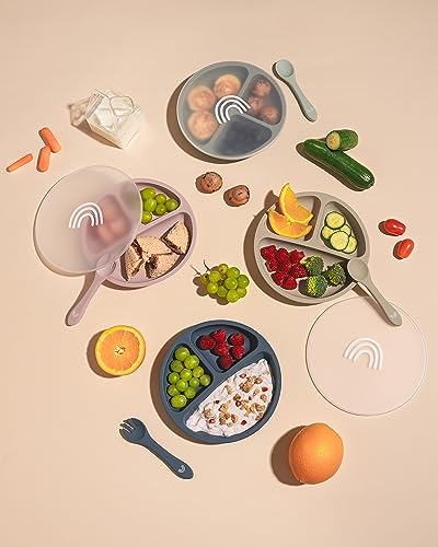 Hippypotamus Toddler Plates With Suction - Baby Plates - 100% Food-Grade Silicone Divided Plates - Bpa Free - Dishwasher Safe - Set Of 3 (Sage/Blush/Nude) (Pink/Mint/Lavender With Lids) #TOP1