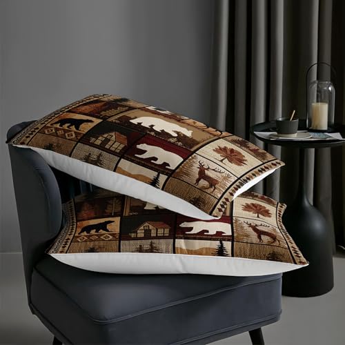 Image of AILONEN Hutting Bear Deer Rustic Comforter Set, Queen Size,Lodge Cabin Woodland Patchwork Bedding Sets,1 Quilt with 2 Pillowcases,Soft Comfortable