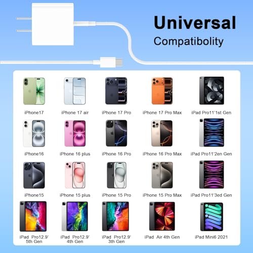Image of iPhone 17 Pro Max Charger Fast Charging,2Pack 40W USB C Fast Wall Charger Block with 10ft Type C to C Charging Woven Cord for iPhone 17 /Air /17 Pro /17 Pro Max /16 /16 Pro /16 Pro Max /16 Plus /15 /15 Pro Max