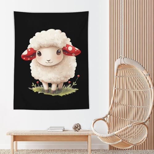 Tapiz de oveja vertical con diseño alegre de hongo rojo para salón 5