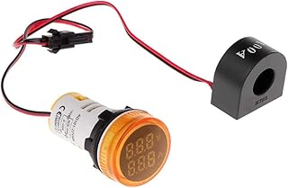 22mm AC20-500V 0-100A Round Digital LED Voltmeter Voltage Meter Indicator Pilot Light Ammeter Current Tester 2 in 1 with Current Coil Transformer - Yellow