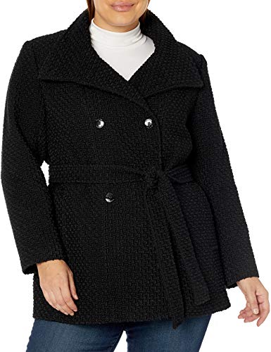 Calvin Klein Womens Plus Sized Double Breated Wool Coat, BBT, 1X