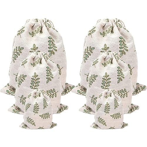 HOUDERCO 6pièces Sacs à Cordon Coton Et Lin Pochettes De Rangement Pour Vêtements Et Cosmétiques Sacs De Voyage Pratiques