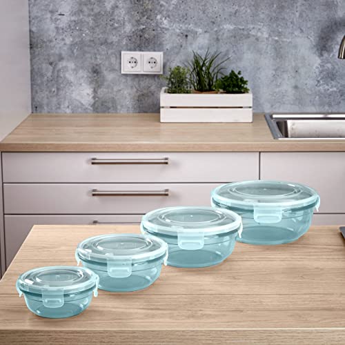 Grizzly 4er Set Frischhaltedosen (0,4L, 0,8L, 1,4L, 2,3L), rund, Kunststoff, 100% luft-/wasserdicht, mikrowellengeeignete Vorratsdosen, Mint – Bild 5