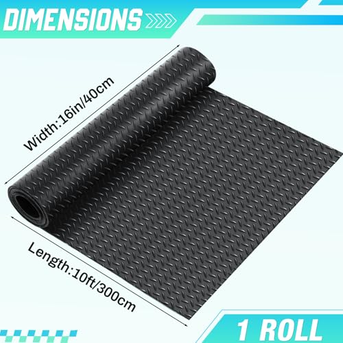 Image of Breling 16 in x 10 ft Rubber Diamond Plate Rolls Garage Floor Mat for Under Car, Heavy Duty Flooring Rug for Trailers Garage, PVC Water /Stain Outside Resistant Parking Rv Tool
