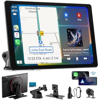11 Extra Large Wireless Apple CarPlay Screen for Car Ultra-Slim 0.16 Inch Touchscreen Car Stereo with Android Auto, 4K Dash Cam, 1080p Backup Camera, GPS, Mirror Link, Voice Control