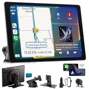 11″ Extra Large Wireless Apple CarPlay Screen for Car – Ultra-Slim 0.16 Inch Touchscreen Car Stereo with Android Auto, 4K Dash Cam, 1080p Backup Camera, GPS, Mirror Link, Voice Control