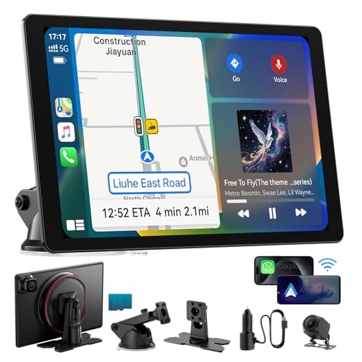 11" Extra Large Wireless Apple CarPlay Screen for Car – Ultra-Slim 0.16 Inch Touchscreen Car Stereo with Android Auto, 4K Dash Cam, 1080p Backup Camera, GPS, Mirror Link, Voice Control