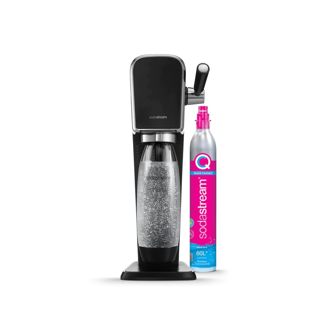 Sodastream Art Machine à Eau Pétillante et Soda | Pack 3 Bouteilles 1L + 1 Recharge de Gaz 60L + 1 Gourde Isotherme Fizz&Go Cool Bleue + 1 Concentré Pepsi Zéro Sucres | Noire