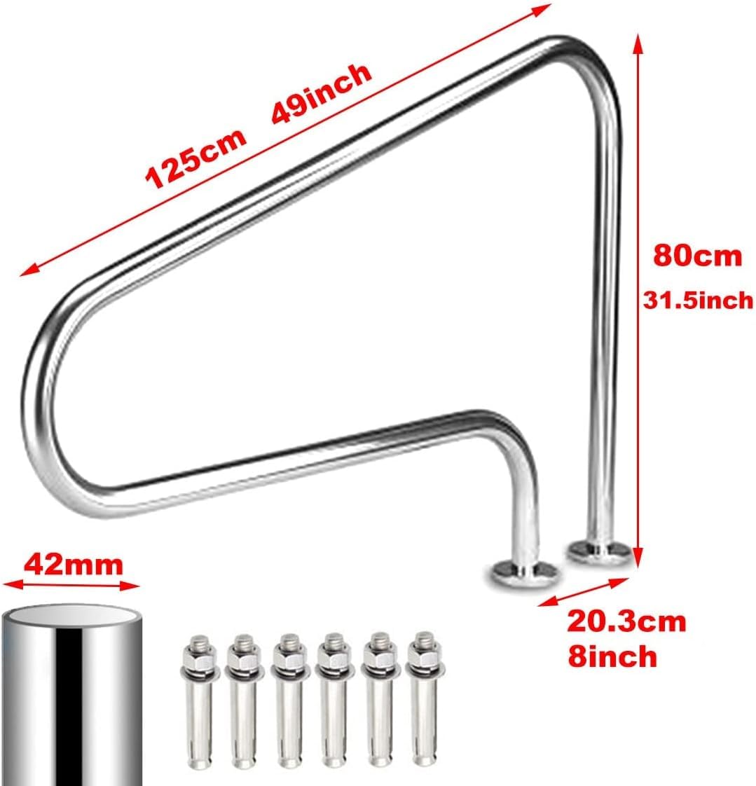 Swimming Pool Handrail aus 304 Edelstahl, 125x80cm Pool Handlauf Schwimmbad-Handlauf mit 250 lbs Tragkraft, Sicherheitsgriff für Einbaupool Spa Wasserpark, einfache Montage, 1 Pack