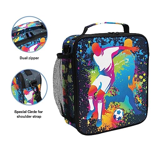 Lunch Bags for Kids Boys Girls Toddler Football Players with Soccer Reusable Insulated Lunch Box - Image 2