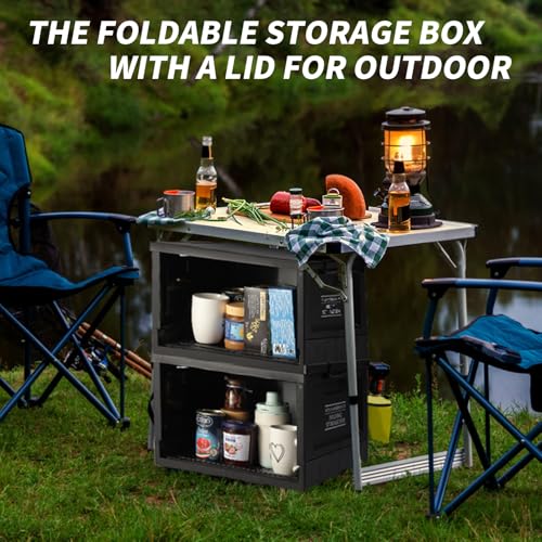 Collapsible Storage Bins with Lids, Portable Foldable Box with 2 Side Doors, Organizing Stackable Storage Cases Large Heavy Duty Utility Crates for Camp Fishing Car RV Office (Large-30L) - Image 5