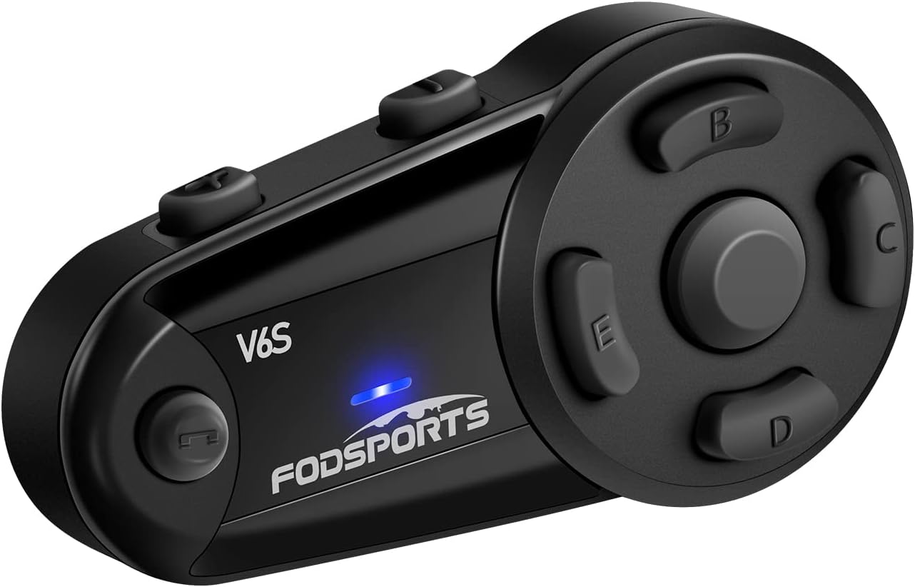 Fodsports Helmet Communication Systems, V6S 1000m 2 Riders Intercom Bluetooth 5.0 Motorcycle Helmet Bluetooth Headset (Waterproof/Handsfree/Stereo Music/FM/GPS/1 Pack)