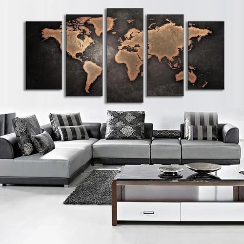 Tableau carte du monde rétro grand format pour décoration murale salon