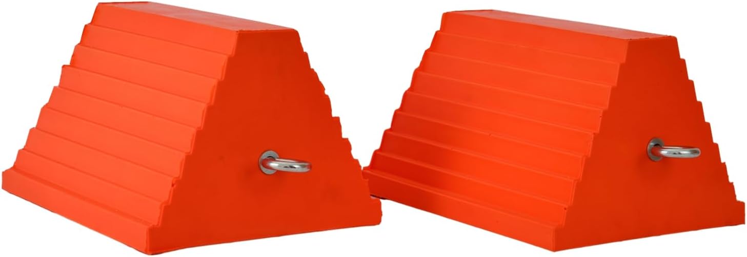 Wheel Chocks, Heavy Duty Wheel Chock with Handle，Rubber Wheel Chocks for Boat Trailers, RV, Truck, Camper, 2 Pack (Orange)