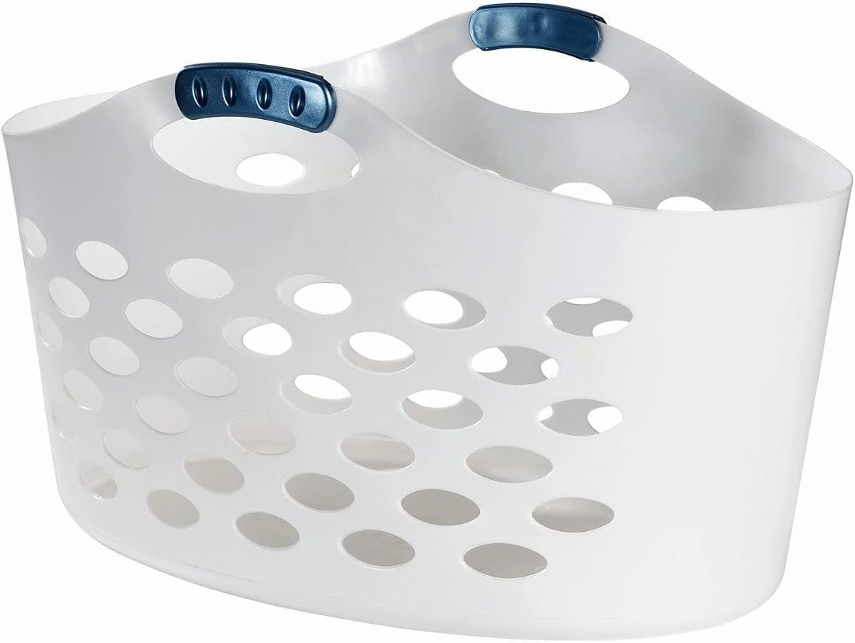 Cesta para la colada flexible y portátil Flex N Carry, duradera, versátil y con capacidad de 1,5 bushel, con cómodas asas de transporte, color blanco, organización y almacenamiento para lavandería/garaje/hogar