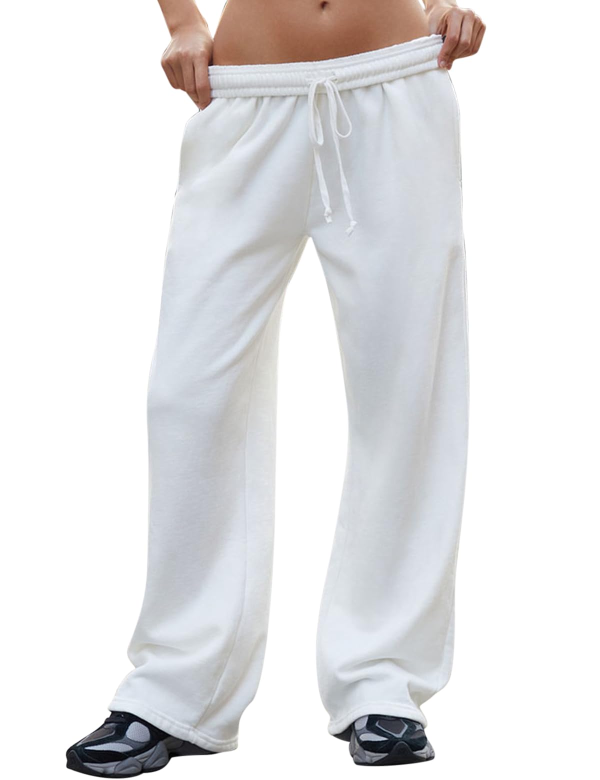 FACDIBY Women's Wide Leg Sweatpants High Waisted Baggy Interior Drawstring Sweatpants Straight Leg Sweat Pants