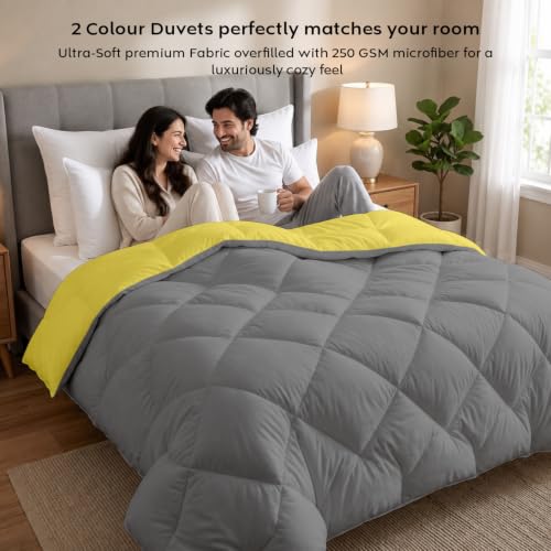 Image of AYKA Reversible Comforter 220 GSM Microfiber Reversible AC Comforter /Blanket for Winter /Quilt /Duvets for King Size Double Bed Comforter (90 * 100, Yellow & Grey)| TC - 220