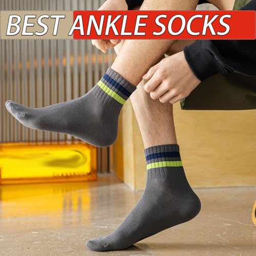 CHUNFO Mens Striped Running Ankle Socks Athlete Basketball Color Crew Cotton Casual Running Sock Size5.5-9.53