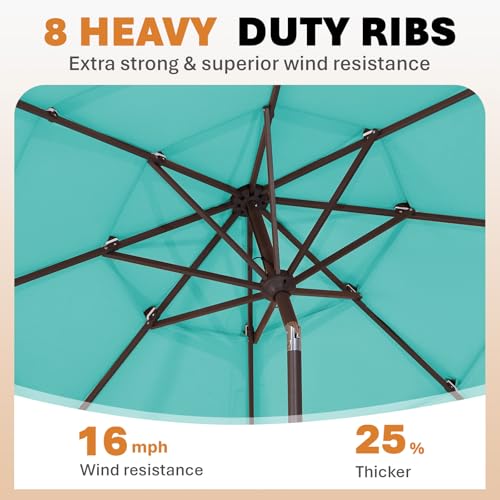 Image of JEAREY 9FT 3 Tier Patio Umbrella Outdoor Market Umbrella Table Umbrellas with 8 Ribs 1.5 Pole Push Button Tilt and Crank UV Protection for Garden,Peacock Blue