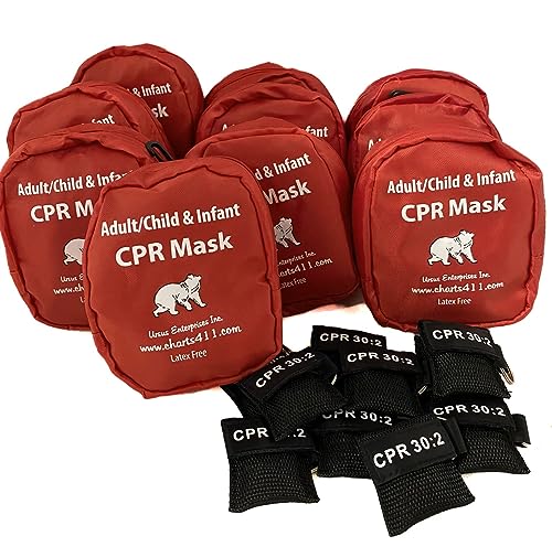 10 Ursus Soft Shell Adult/Child/Infant Pocket Resuscitator Rescue Masks & 10 CPR Keychains