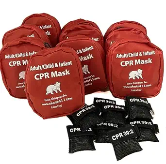 10 Ursus Soft Shell Adult/Child/Infant Pocket Resuscitator Rescue Masks & 10 CPR Keychains