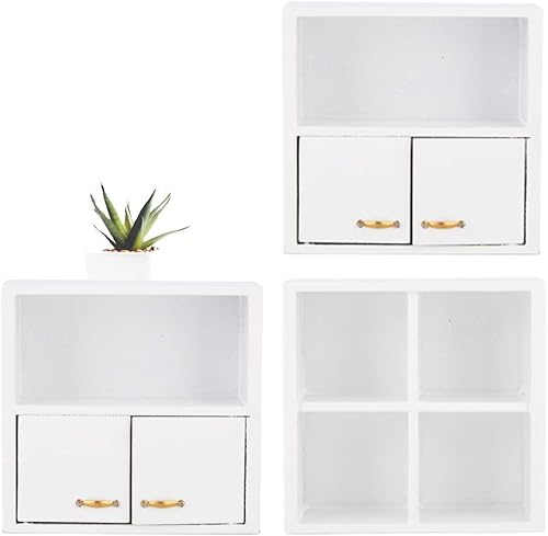 Miniatura 7 de Cabina de exhibición de madera en miniatura para muebles de casa de muñecas (blanco, escala 1:12, 12 piezas)