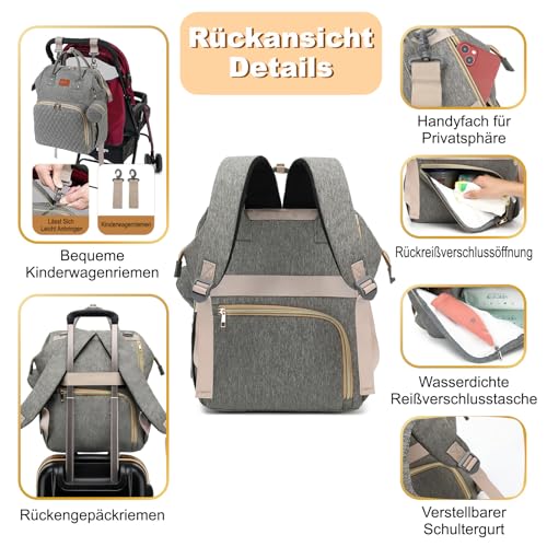 ROSEGIN Wickelrucksack Groß - Baby Wickeltasche Rucksack Wasserdicht & Leicht mit Wickelunterlage… – Ansicht 4
