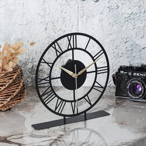 Image of Battery Operated Cloc Modern Metal Desk Clock Reloj de Escritorio para Oficina Pequena y Tranquila Junto a La Cama Desk Metal Clock (RE Style-25, Size-20 CM)