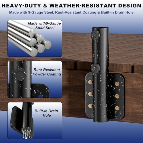 Flag Pole Dock Side Bracket,Heavy Duty 9-Gauge Steel Flagpole Holder with Dual Fixing Knobs, Extra-Long Sleeve Fits Poles up to 1-15/16", Rust-Resistant Powder Coated Flag Pole Mount for Deck, Dock by IIOPE - Image 3