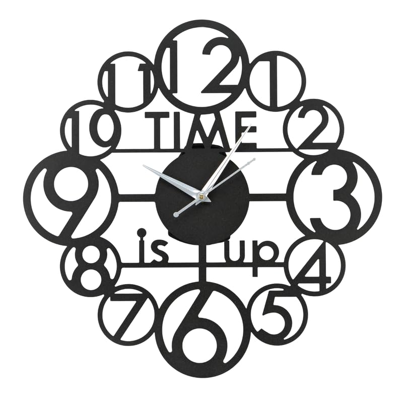 Image of Metal Analog Wall Clock for Living Room, Bedroom, Office & Hall | 38 X 38 CM | Stylish Modern Home Decor Wall Clock | Battery Operated | Time is Up Designer Round Design | Black
