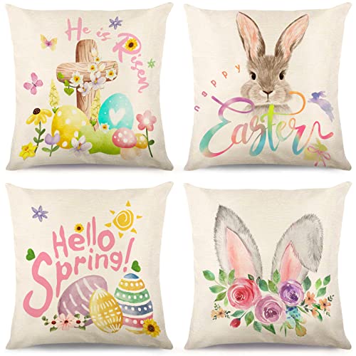 Belperan Easter Pillow Covers 18X18 Set Of 4 Easter Decorations For Spring Farmhouse Pillows Easter Decorative Throw Pillows Bunny Eggs Throw Cushion Case For Home Decor (Fhj3,18*18Inch) #TOP22