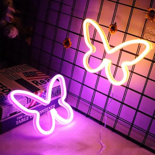 Image of 2PCS LED Neon Light Sign Butterfly Neon Signs Home Night Lights for Kids' Bedroom Decorative lamps Wall Art Romantic Christmas Birthday Gift