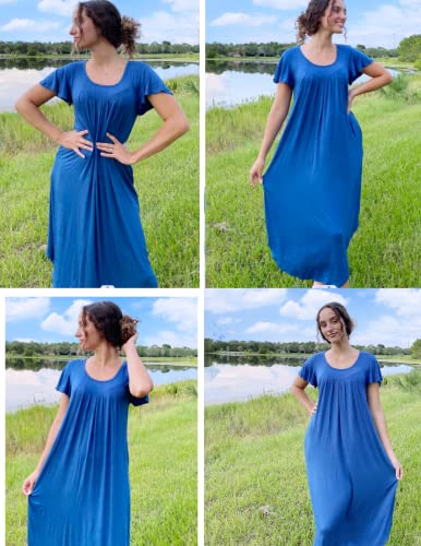 Image of Ekouaer Long Nightgowns for Women with Pockets Short Sleeves Moo Moos for Women Casual Maxi Dress House Dresses S-XXXL