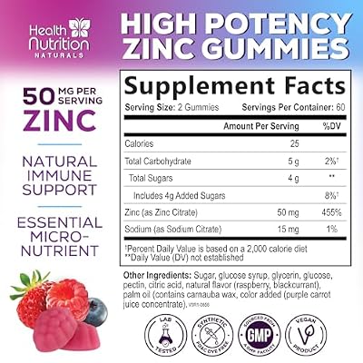 Zinc Gummies 50mg per Serving - Extra Strength Immune Support Antioxidant Gummy, Non-GMO & Gluten Free - Best Zinc Supplement for Skin Bone & Heart Health - Chewable Tasty Berry Flavor - 120 Gummies