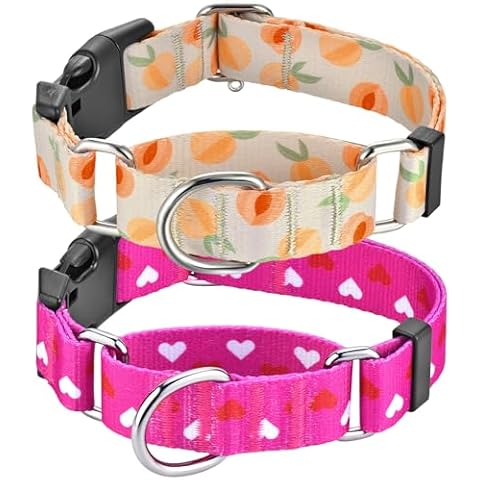 Hikiko Martingale Collar for Dogs Pink Love Pattern Bundle with Soft Peach Nylon Dog Collars for Medium Dogs Cover